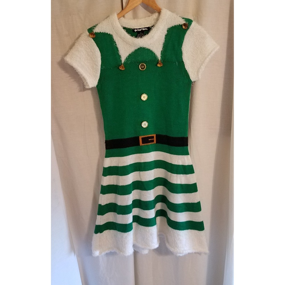 Planet Gold Women's/Girls Christmas Elf Green‎ Dress with Bells Size Med